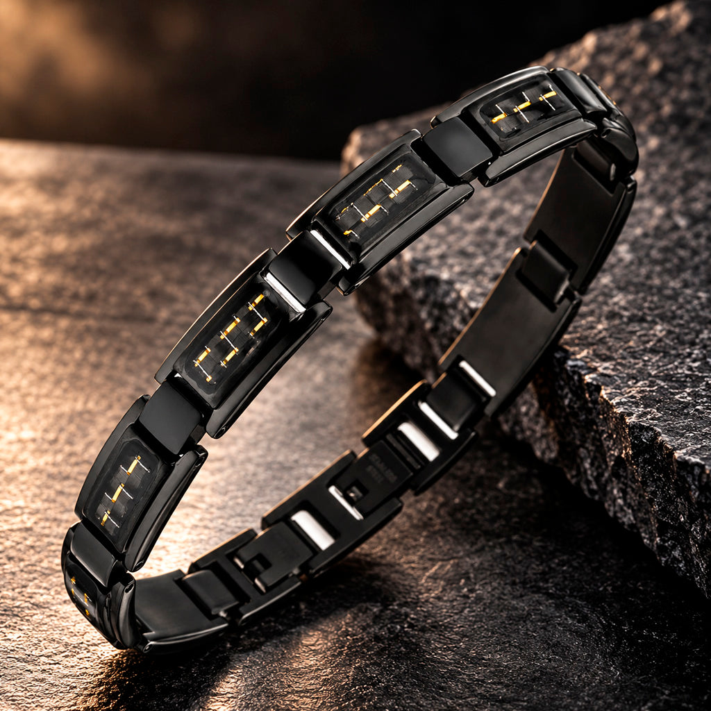 Carbon Gold Steel Armband aus Edelstahl mit PVD-Beschichtung und Carbon-Einlagen in schwarz