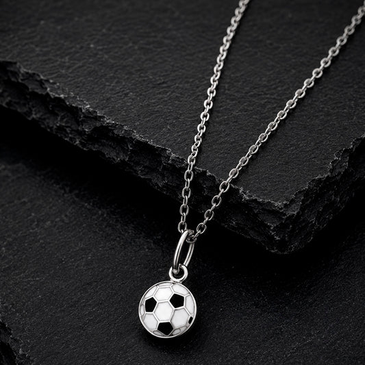 Ball Mini 925 - Fußball Anhänger 6 mm & Kette 925 Silber rhodiniert