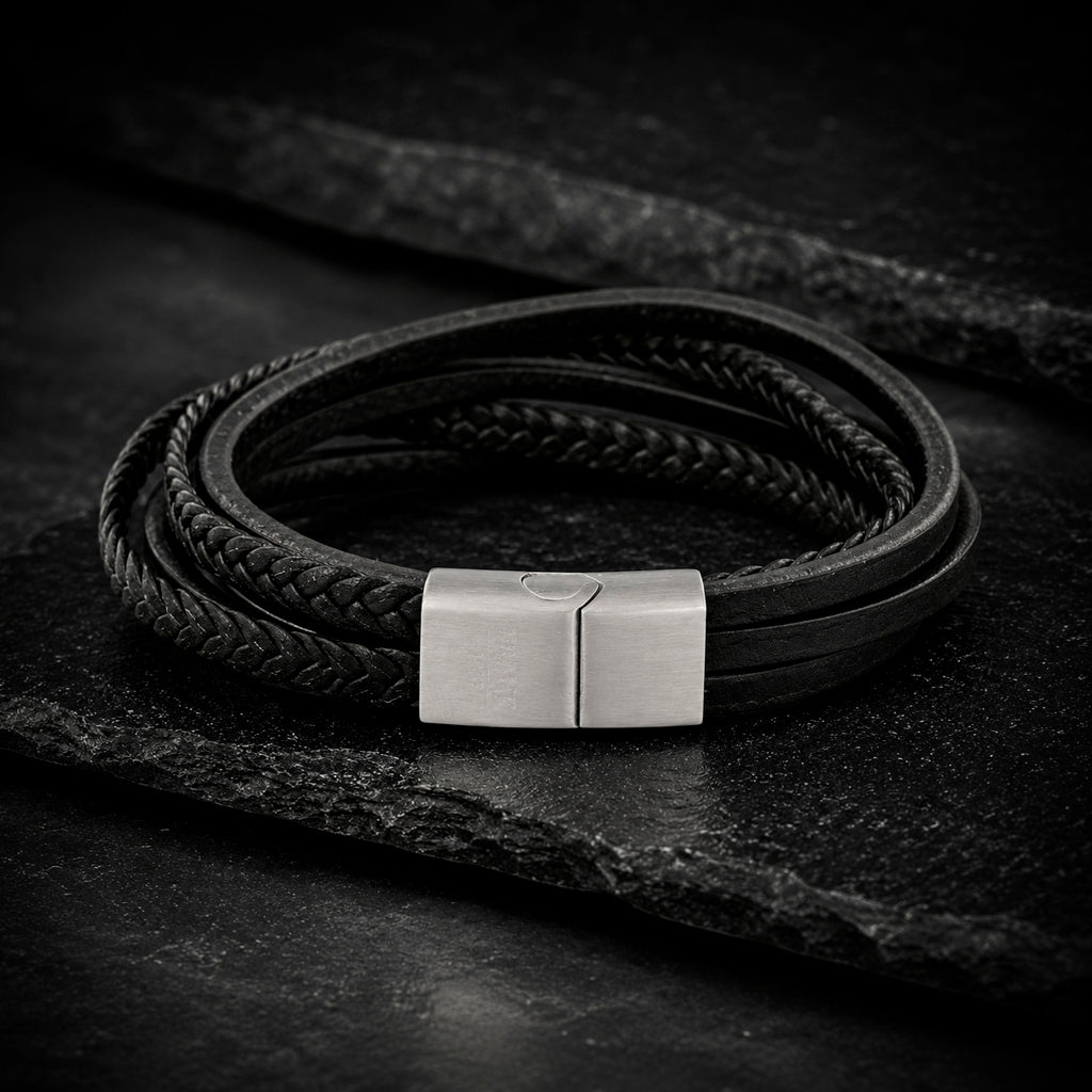Frank 1967 Armband aus Echt Leder in Schwarz von MANAVARO – stilvolles Accessoire für Männer