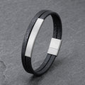 Silver Edge - Schwarzes Lederarmband für Herren mit Edelstahleinsatz in Silber