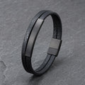 Dark Forge - Schwarzes Lederarmband für Herren mit Edelstahleinsatz in Schwarz