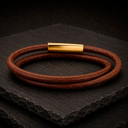 Frank 1967 Brown Duo Lederarmband aus echtem Leder mit Edelstahlverschluss