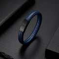 Braid Lock Blue - Geflochtenes Lederarmband Herren Magnetverschluss