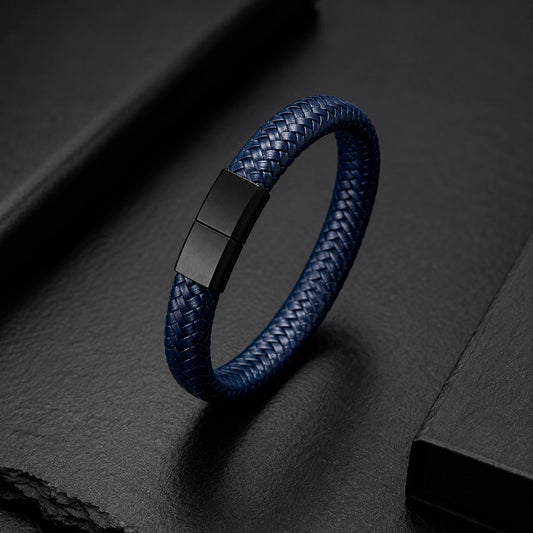 Braid Lock Blue - Geflochtenes Lederarmband Herren Magnetverschluss