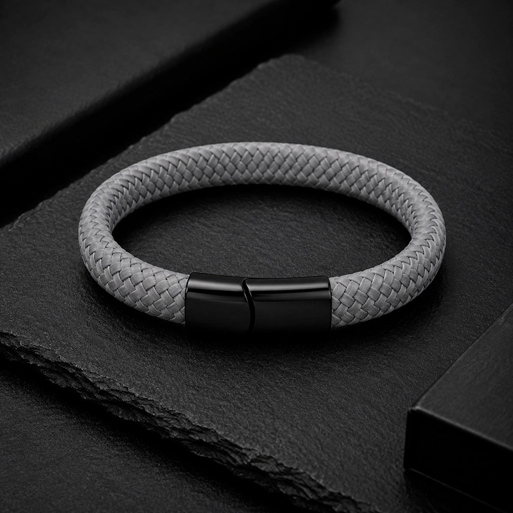 Braid Lock Grey - Geflochtenes Lederarmband Herren Magnetverschluss