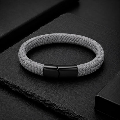 Braid Lock Grey - Geflochtenes Lederarmband Herren Magnetverschluss