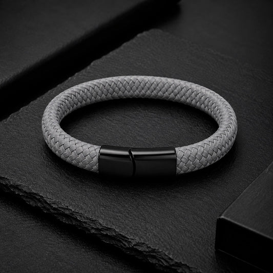 Braid Lock Grey - Geflochtenes Lederarmband Herren Magnetverschluss