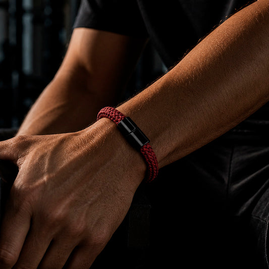 Braid Lock Red - Geflochtenes Lederarmband Herren Magnetverschluss