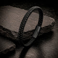 Braid Lock Slim Black - Schmales Lederarmband Herren 21 cm Magnetverschluss