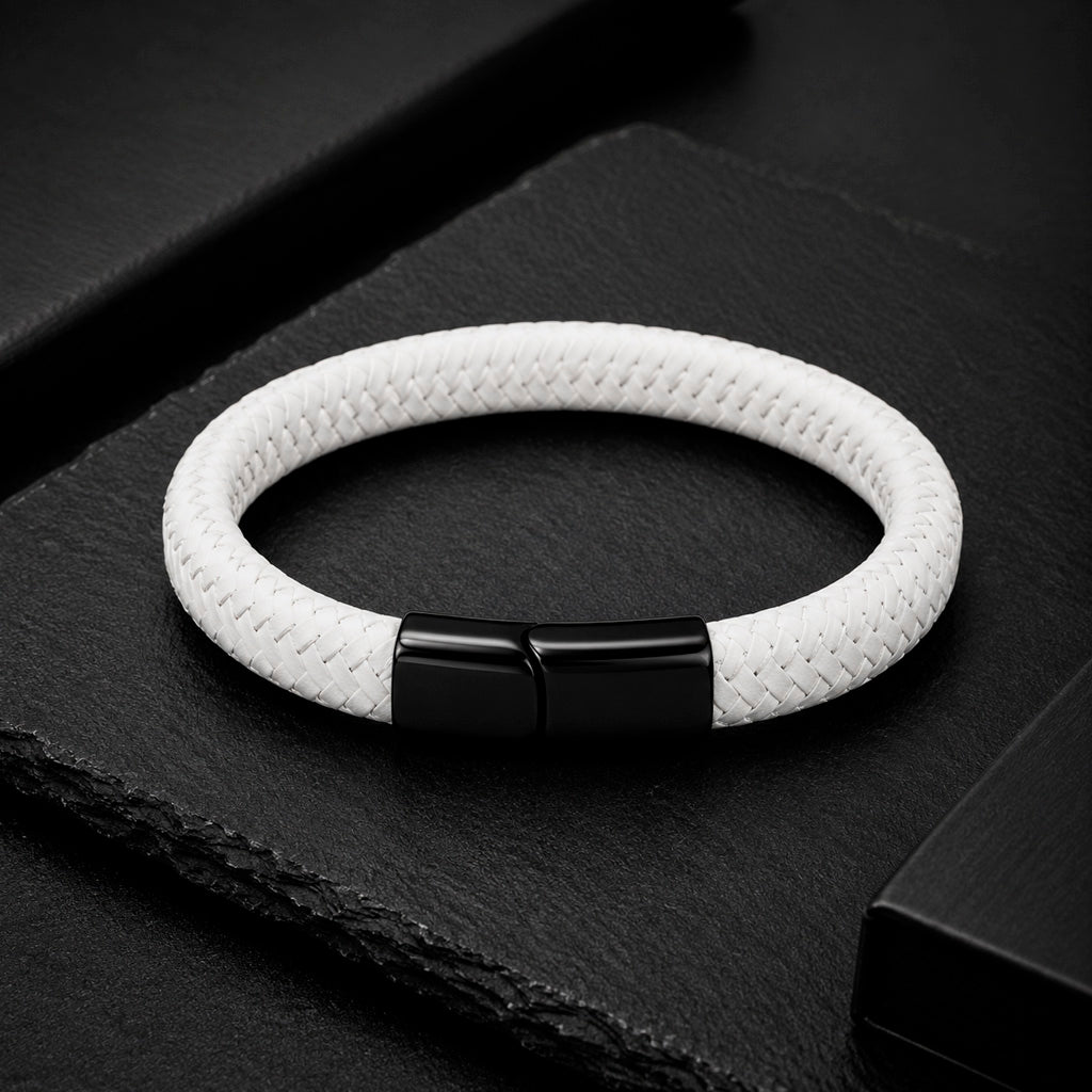Braid Lock White - Geflochtenes Lederarmband Herren Magnetverschluss