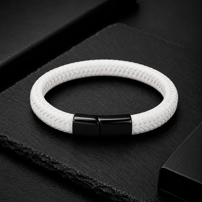 Braid Lock White - Geflochtenes Lederarmband Herren Magnetverschluss