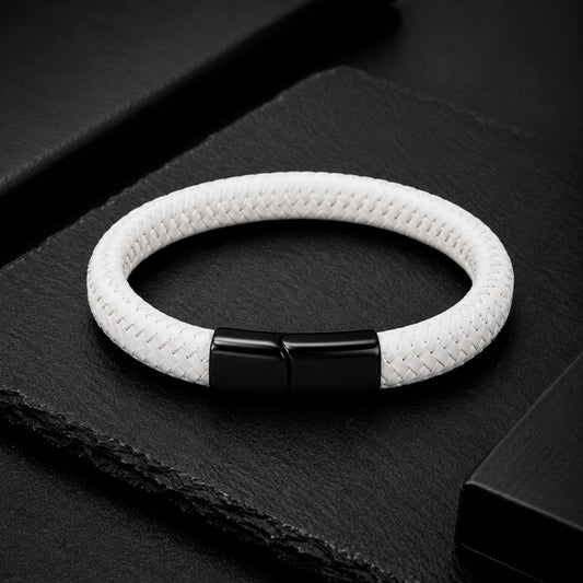 Braid Lock White - Geflochtenes Lederarmband Herren Magnetverschluss