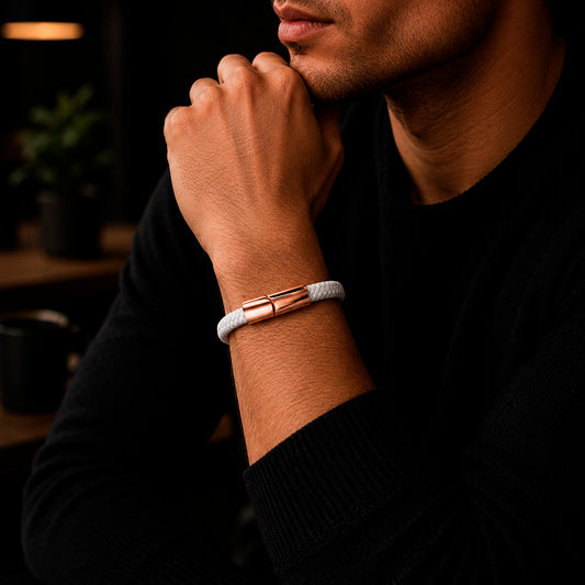 Braid Lock White Copper - Geflochtenes Lederarmband Herren gravierbar | Weiß