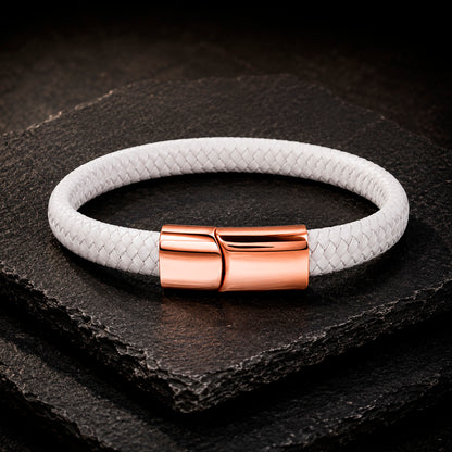 Braid Lock White Copper - Geflochtenes Lederarmband Herren gravierbar | Weiß