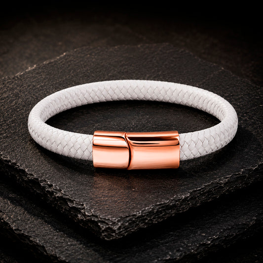 Braid Lock White Copper - Geflochtenes Lederarmband Herren gravierbar | Weiß