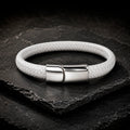 Braid Lock White Silver - Geflochtenes Lederarmband Herren gravierbar | Weiß