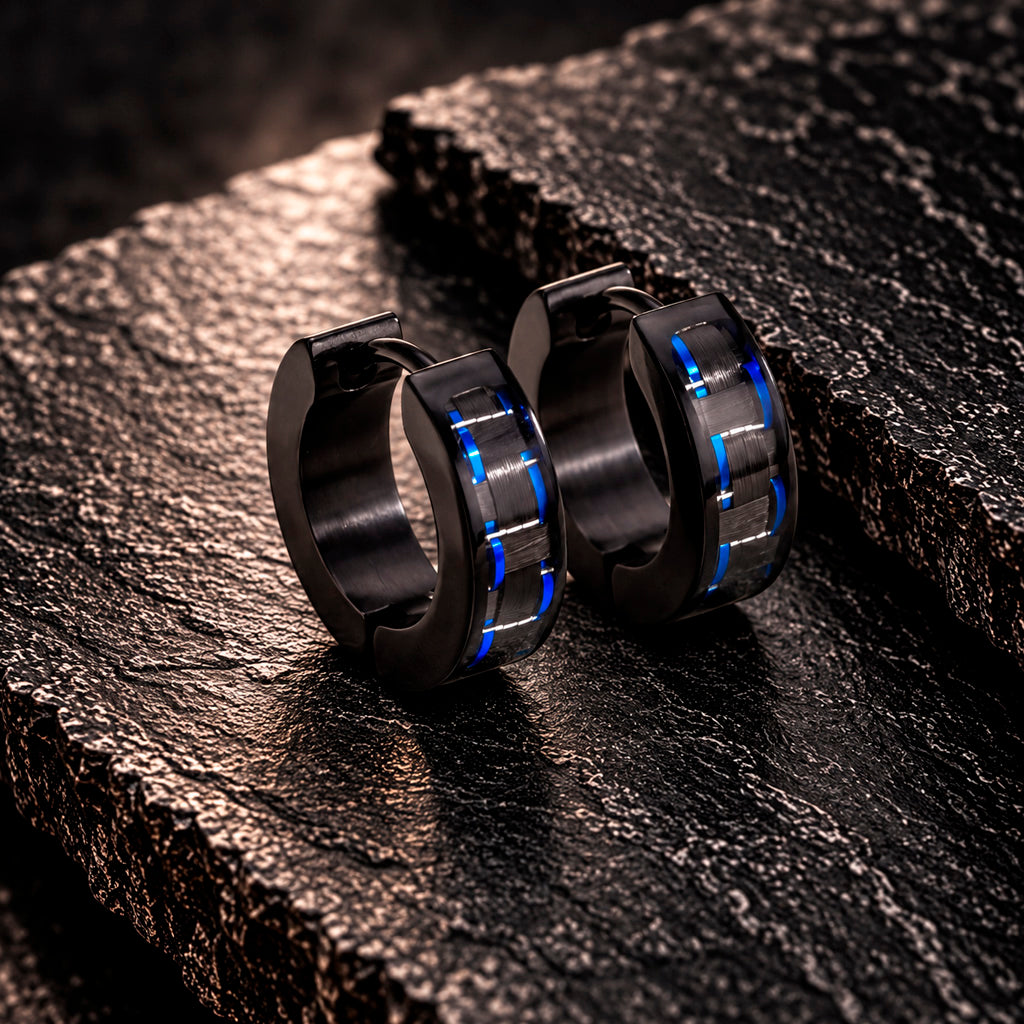 Carbon Blue Steel Creolen aus Edelstahl mit schwarzer PVD-Beschichtung in 13,2 mm