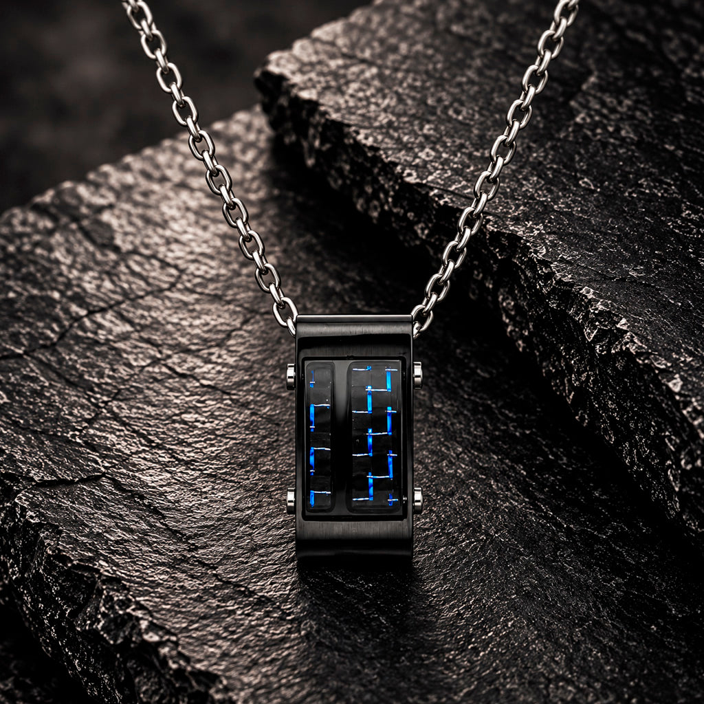 Carbon Blue Steel Kette aus Edelstahl mit Carbon-Einlagen
