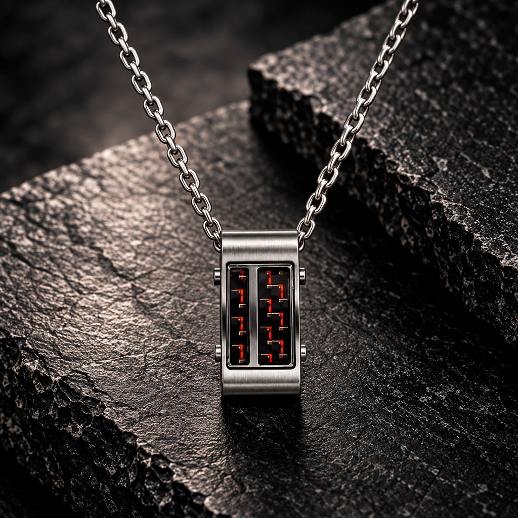 Carbon Red Steel Kette aus Edelstahl mit Carbon-Einlagen von MANAVARO