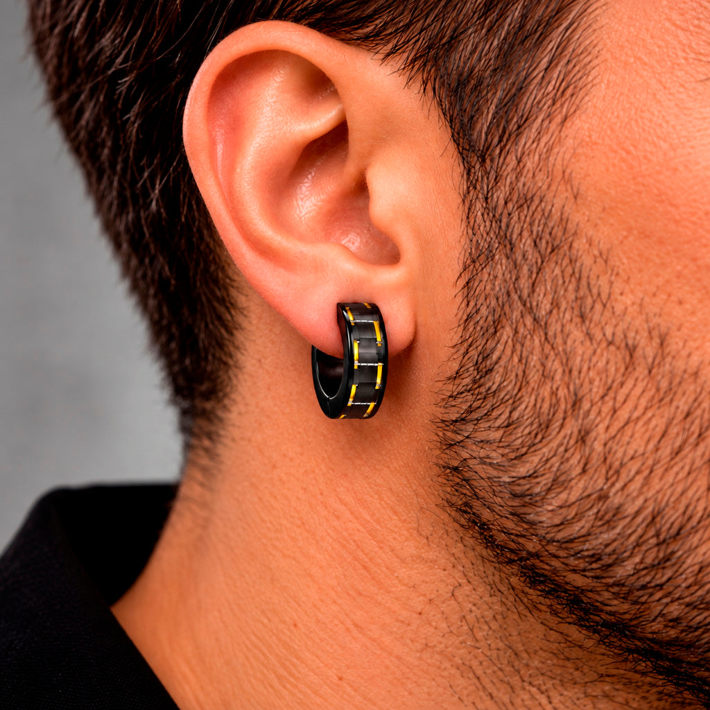 Carbon Yellow Steel Creolen Edelstahl PVD schwarz 13,2 mm