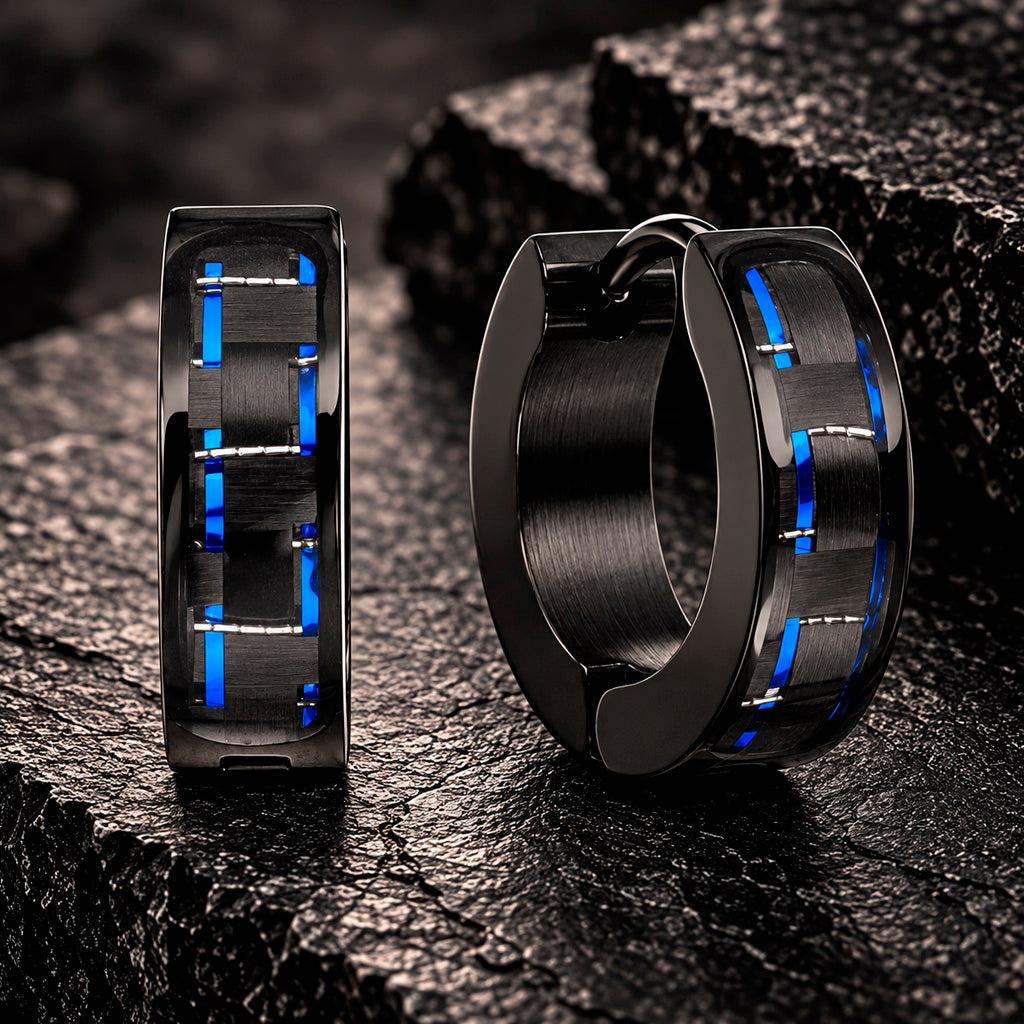 Carbon Blue Steel Creolen Edelstahl PVD schwarz 13,2 mm