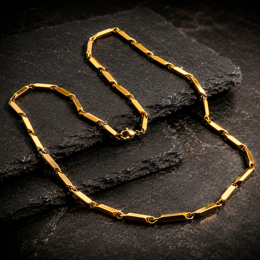 MANAVARO Facet Steel Long Edelstahl Halskette in Silber, Gold und Schwarz
