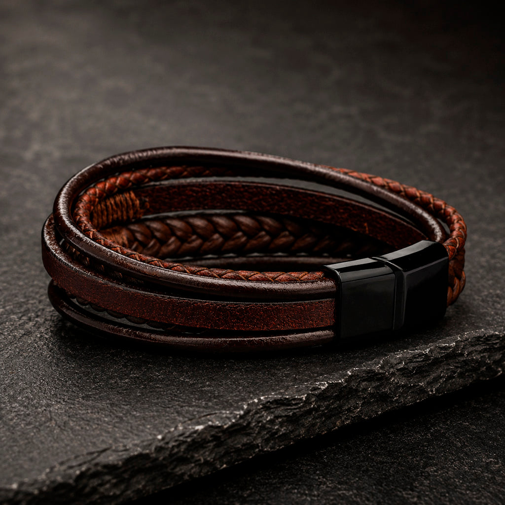 Five Braid Rope – Geflochtenes Lederarmband Herren 5-strängig gravierbar