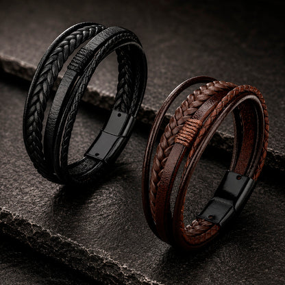 Five Braid Rope – Geflochtenes Lederarmband Herren 5-strängig gravierbar