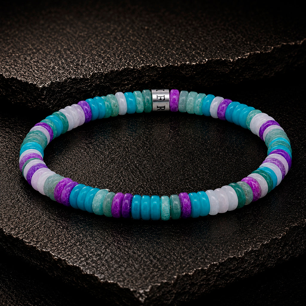 Frank 1967 Multicolor Disc-Beads 6 mm Armband mit Edelstahl-Mittelstück