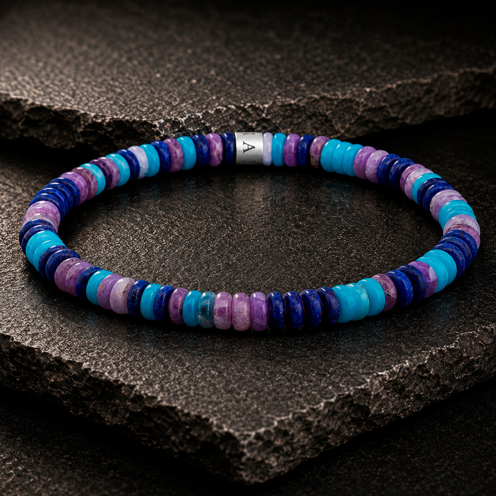 Frank 1967 Multicolor Disc-Beads 6 mm Armband mit Edelstahl-Mittelstück