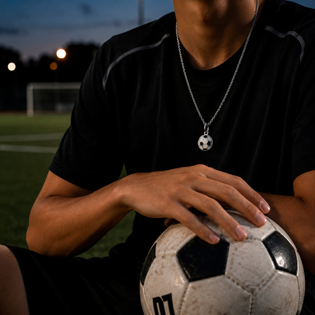 Ball 925 - Fußball Anhänger 10 mm & Kette 925 Silber rhodiniert