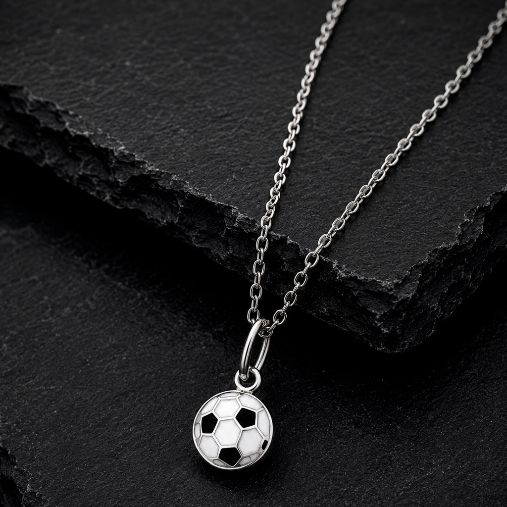 Ball Mini 925 - Fußball Anhänger 6 mm & Kette 925 Silber rhodiniert
