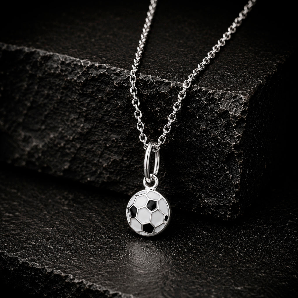 Ball Mini 925 - Fußball Anhänger 6 mm & Kette 925 Silber rhodiniert