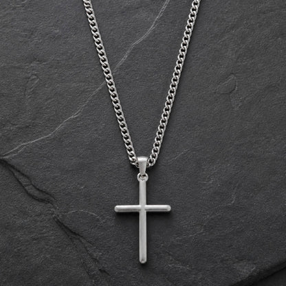 Halskette aus Edelstahl, versilbert mit Anhänger Kreuz für Männer