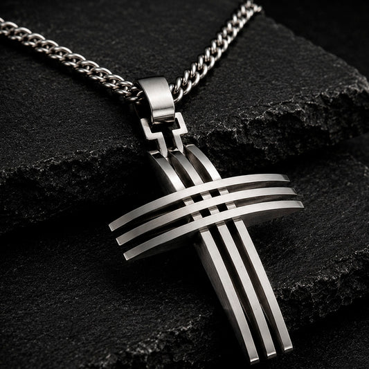 Silver Faded Cross - Halskette Edelstahl Kreuz-Anhänger 50 cm