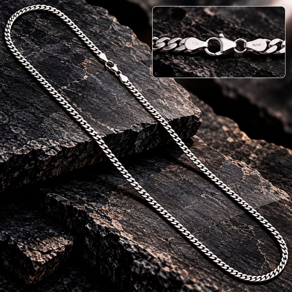 Silver Panzer Line Kette 925 Silber rhodiniert 42 cm bis 50 cm mit Karabiner