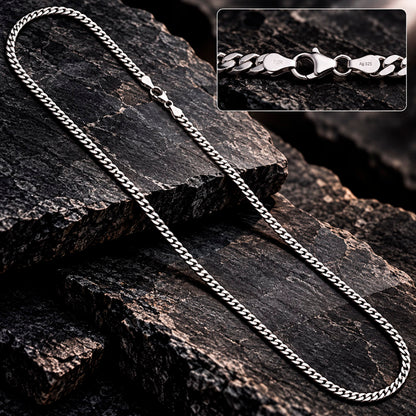 Silver Panzer Line Kette 925 Silber rhodiniert 42 cm bis 50 cm mit Karabiner