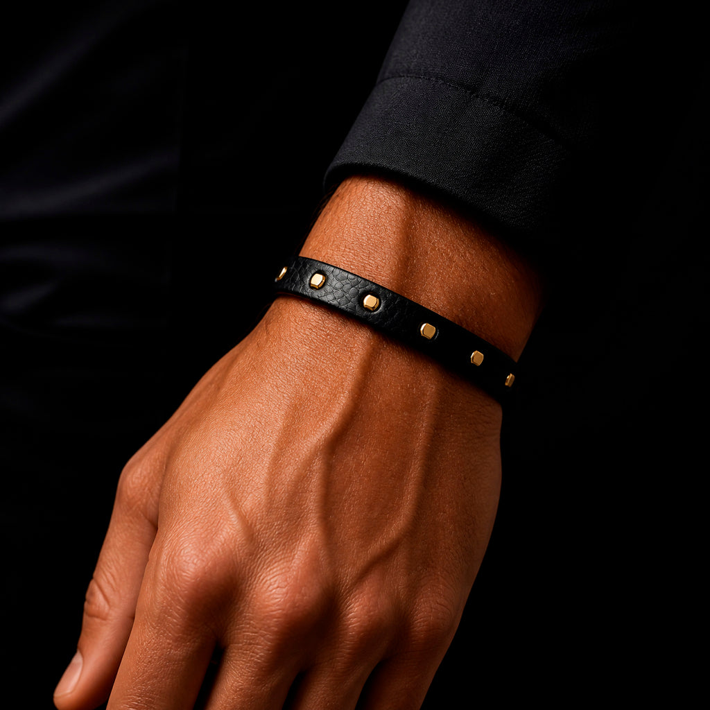 Frank 1967 Rivet Leather - Lederarmband Herren mit Nieten Edelstahl