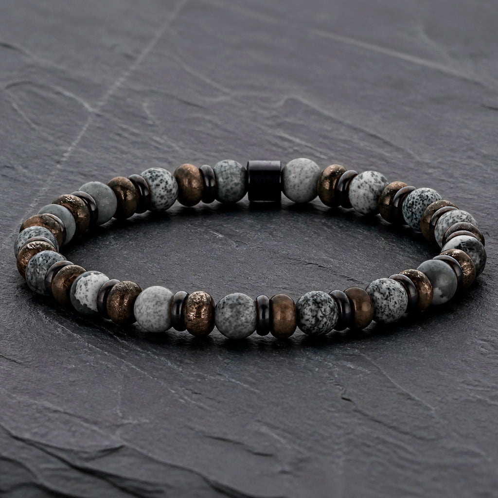 Frank 1967 Stone Core - Herrenarmband Naturstein 6 mm & Edelstahl
