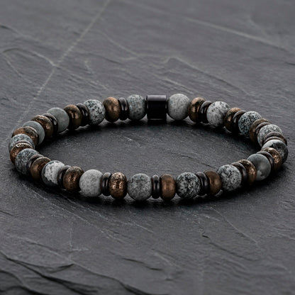 Frank 1967 Stone Core - Herrenarmband Naturstein 6 mm & Edelstahl