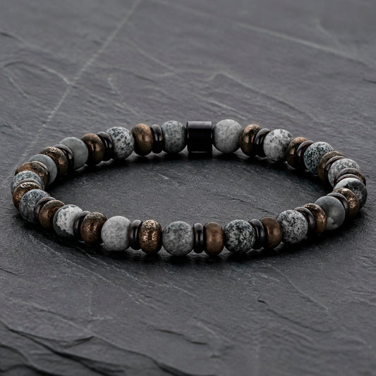 Frank 1967 Stone Core - Herrenarmband Naturstein 6 mm & Edelstahl