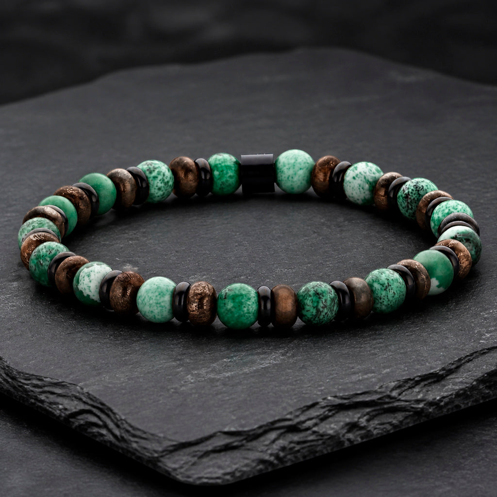 Frank 1967 Stone Core - Herrenarmband Naturstein 6 mm & Edelstahl