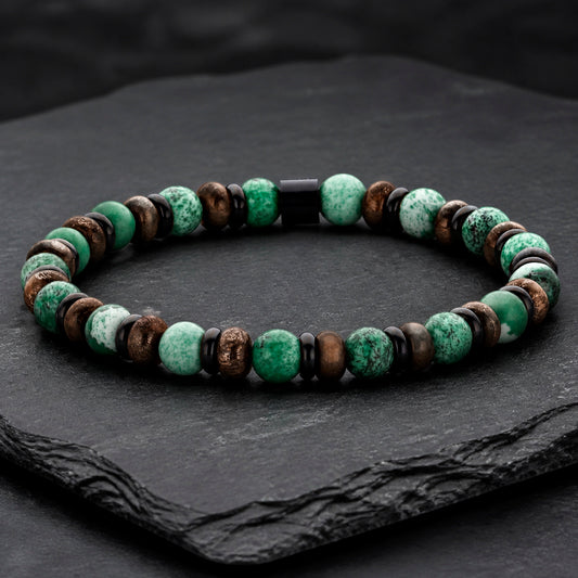 Frank 1967 Stone Core - Herrenarmband Naturstein 6 mm & Edelstahl