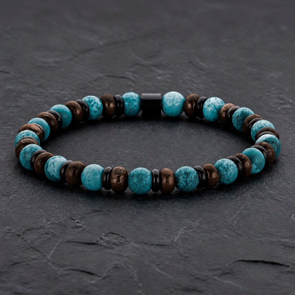 Frank 1967 Stone Core - Herrenarmband Naturstein 6 mm & Edelstahl