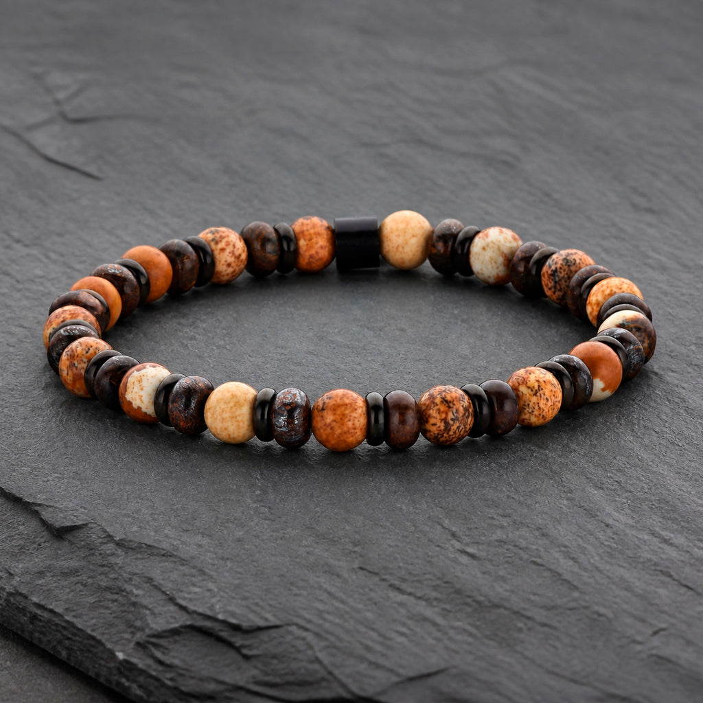 Frank 1967 Stone Core - Herrenarmband Naturstein 6 mm & Edelstahl