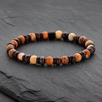 Frank 1967 Stone Core - Herrenarmband Naturstein 6 mm & Edelstahl