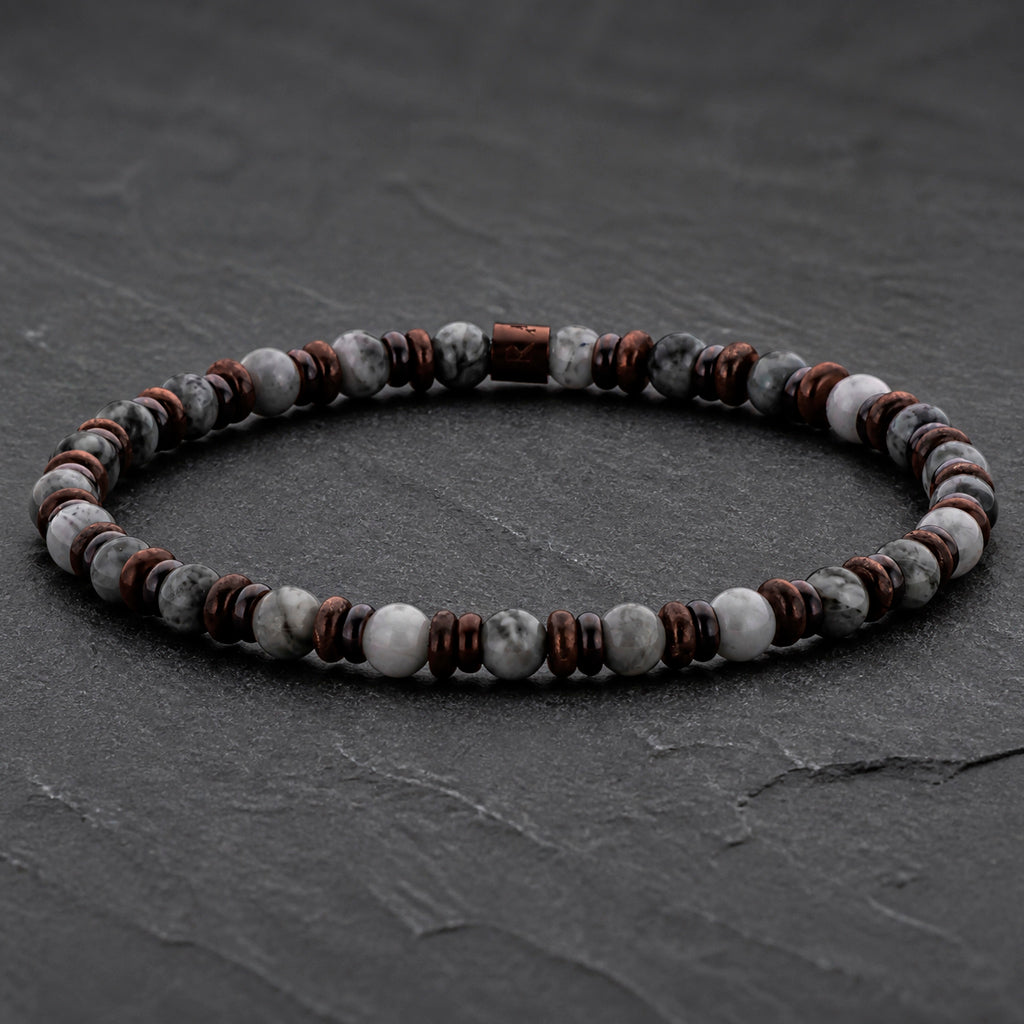 Frank 1967 Stone Core Slim - Herrenarmband Naturstein 4 mm & Edelstahl