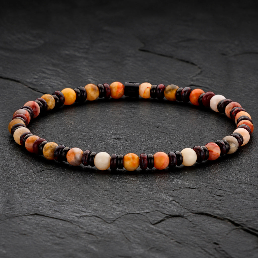 Frank 1967 Stone Core Slim - Herrenarmband Naturstein 4 mm & Edelstahl