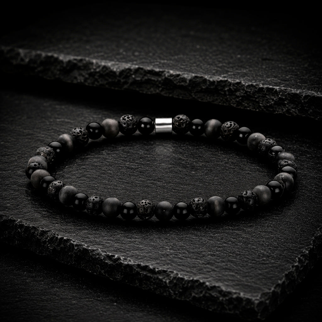 Frank 1967 - Jungenarmband Edelstahl geschwärzt 4 mm | Naturstein