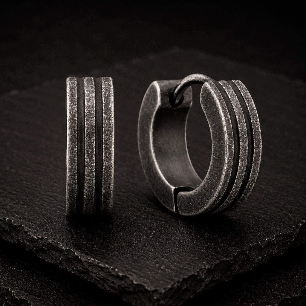 Frank 1967 Noir Hoops Klappcreolen aus Edelstahl in schwarz